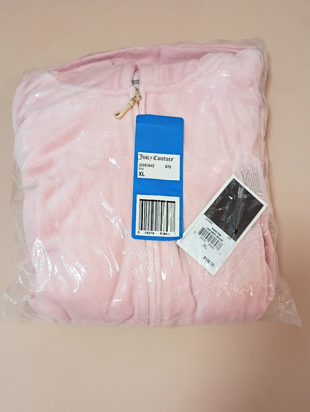 Juicy Couture Sheer Pink Leaf Swirl Velour Zip Hoodie NWT Size XL - Sealed